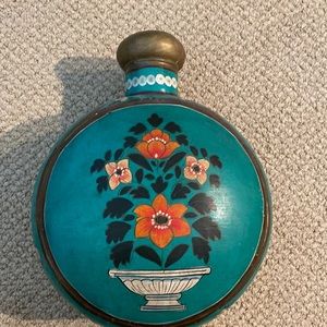Vintage hand painted metal vase
